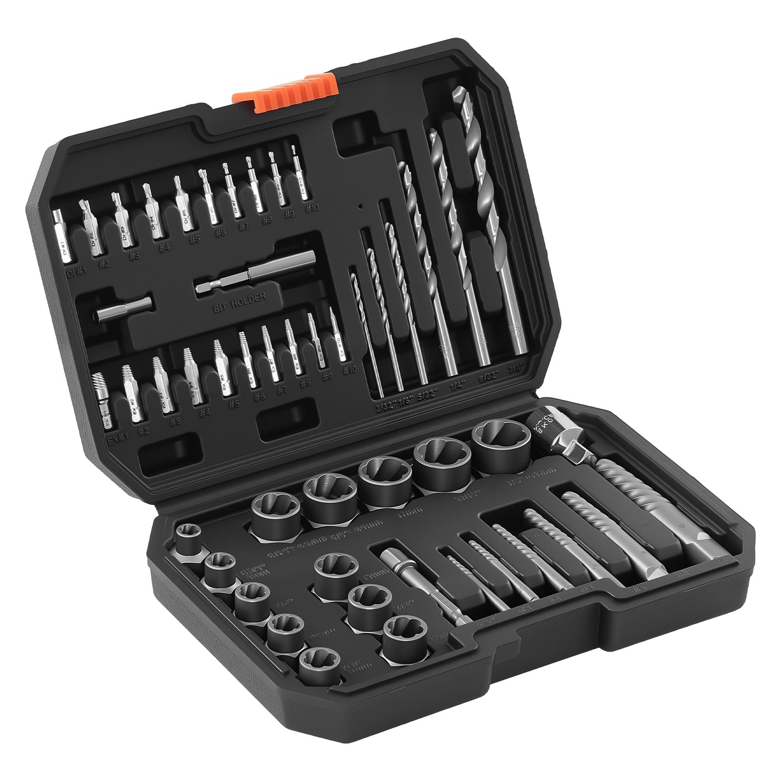 KFFKFF 49-Piece Screw Extractor and Drill Bit Set, Includes Nut Bolt Extractors, Drill Bits, Adapters, Durable Storage Case, Cr-Mo Steel for Removing Damaged, Rounded, or Stripped Fasteners