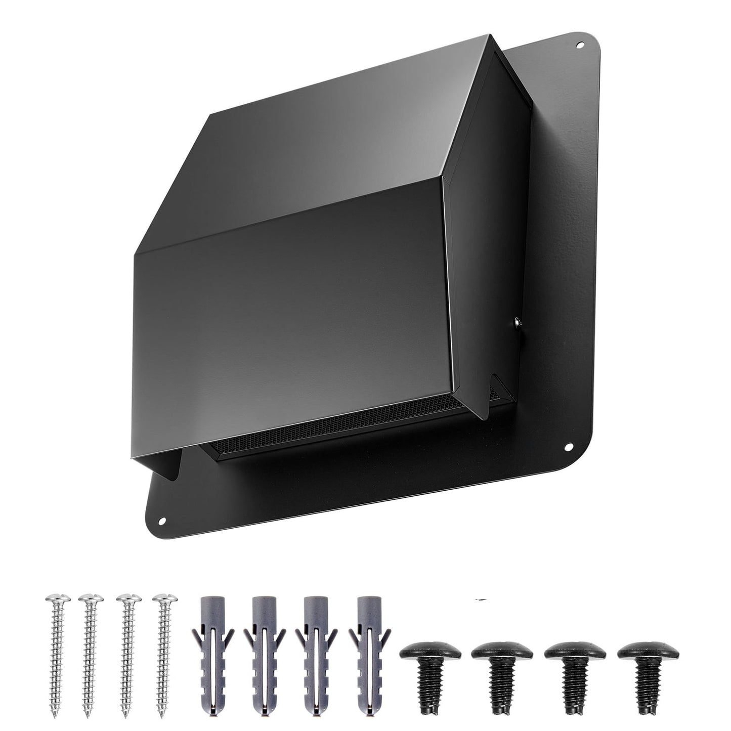 KFFKFF 6-Inch Hooded Wall Vent Cover, Square AC Vent Gable Cover, Durable SPCC Steel with Built-in Protective Screen, Suitable for Roofs, Walls, and Outdoor Duct Exhaust Outlets (1 Pack, Black)
