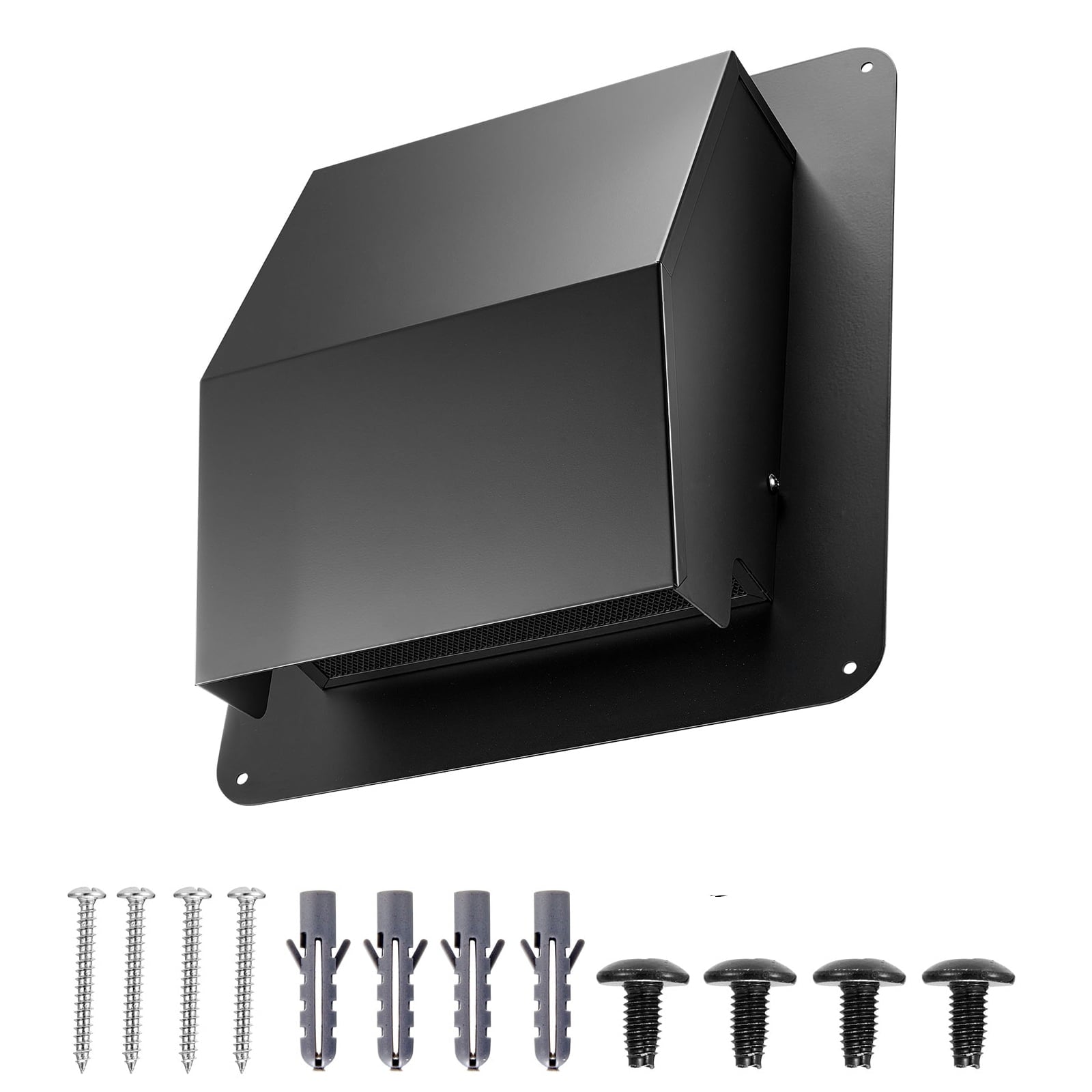 KFFKFF 6-Inch Hooded Wall Vent Cover, Square AC Vent Gable Cover, Durable SPCC Steel with Built-in Protective Screen, Suitable for Roofs, Walls, and Outdoor Duct Exhaust Outlets (1 Pack, Black)