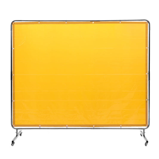 KFFKFF 6' x 8' Flame-Resistant Vinyl Welding Screen with Frame, Mobile Welding Protection Screen on Swivel Wheels (2 Lockable), Ideal for Workshop and Industrial Use, Yellow