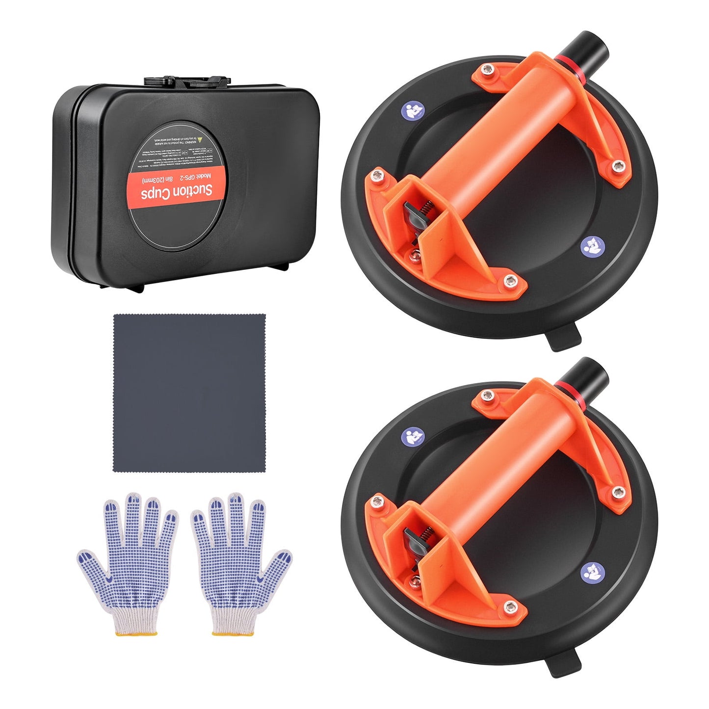 KFFKFF 8-Inch Vacuum Suction Cup with ABS Handle, 400 lbs Capacity Glass Lifter Tool for Large Tile, Granite, Drywall, Windows, Includes Carrying Case (2-Pack)