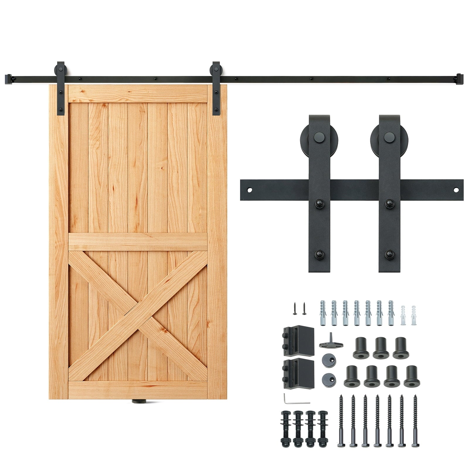 KFFKFF Durable Track System Sliding Barn Door Hardware Kit 004â€‘2.44M 8FT Carbon Steel