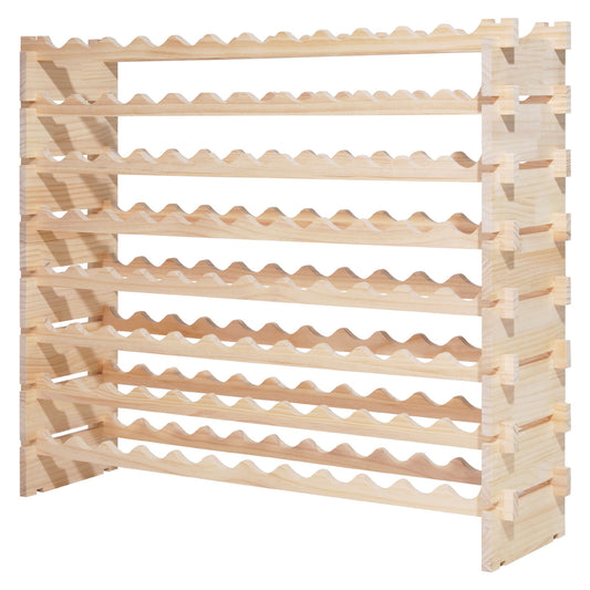KFFKFF 96-Bottle Stackable Modular Wine Rack, 8-Tier Freestanding Wooden Wine Storage Shelf, Stable and Easy-to-Assemble Design for Kitchen, Cellar, or Bar, Natural Finish