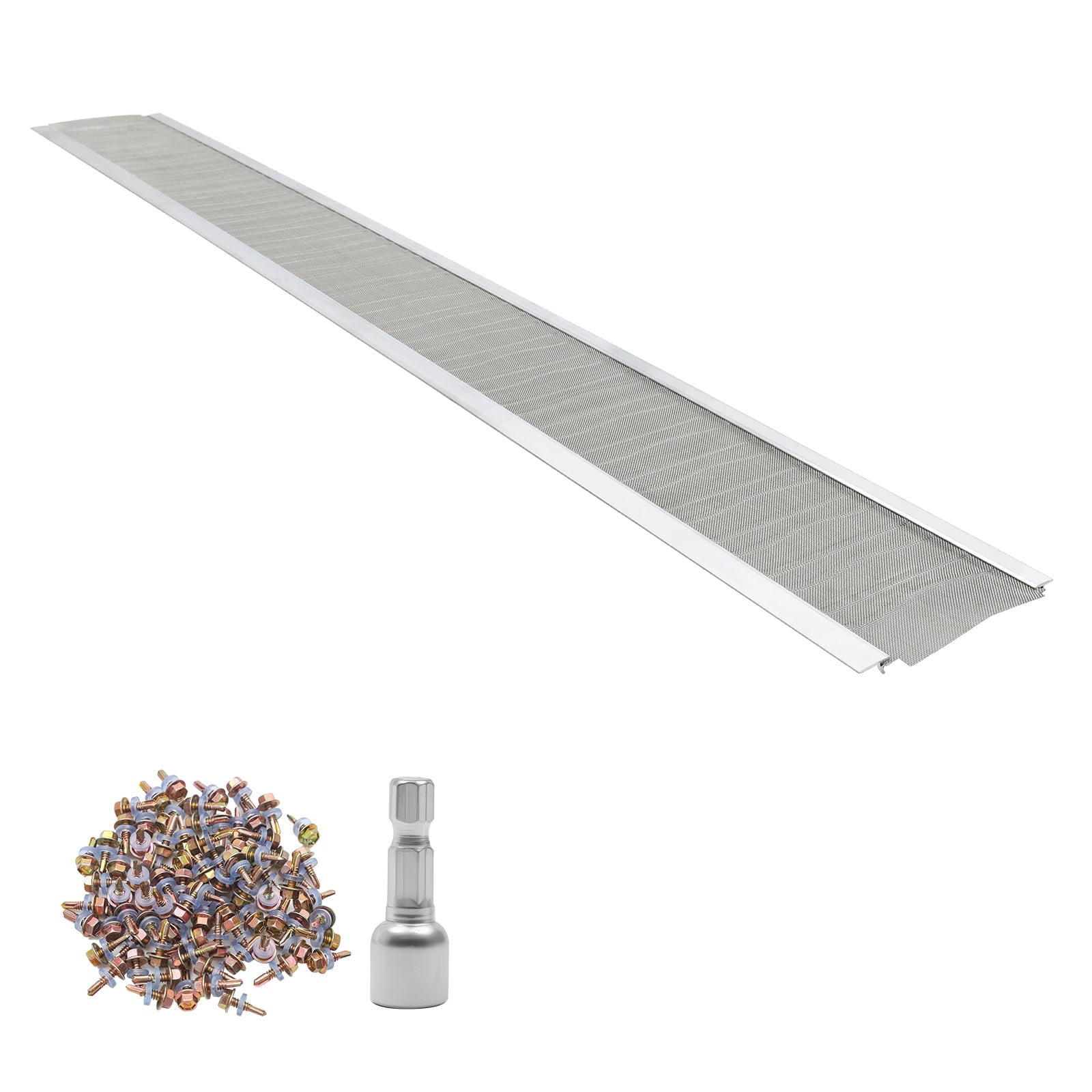 KFFKFF Aluminum Gutter Cover with Micro Mesh, 5 in Width, Heavy-Duty 48ft Length, 0.04in Thickness, Leaf Guard for Debris and Pine Needles, DIY Installation, Screws Included, Set of 12