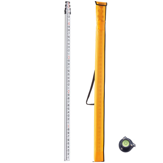 KFFKFF Aluminum Measuring Stick, 16-Ft/10ths, 4-Part Extendable Surveying Rod, Dual-Sided 1/10ft Scale, with Bubble Level & Carry Case for Residential & Commercial Construction