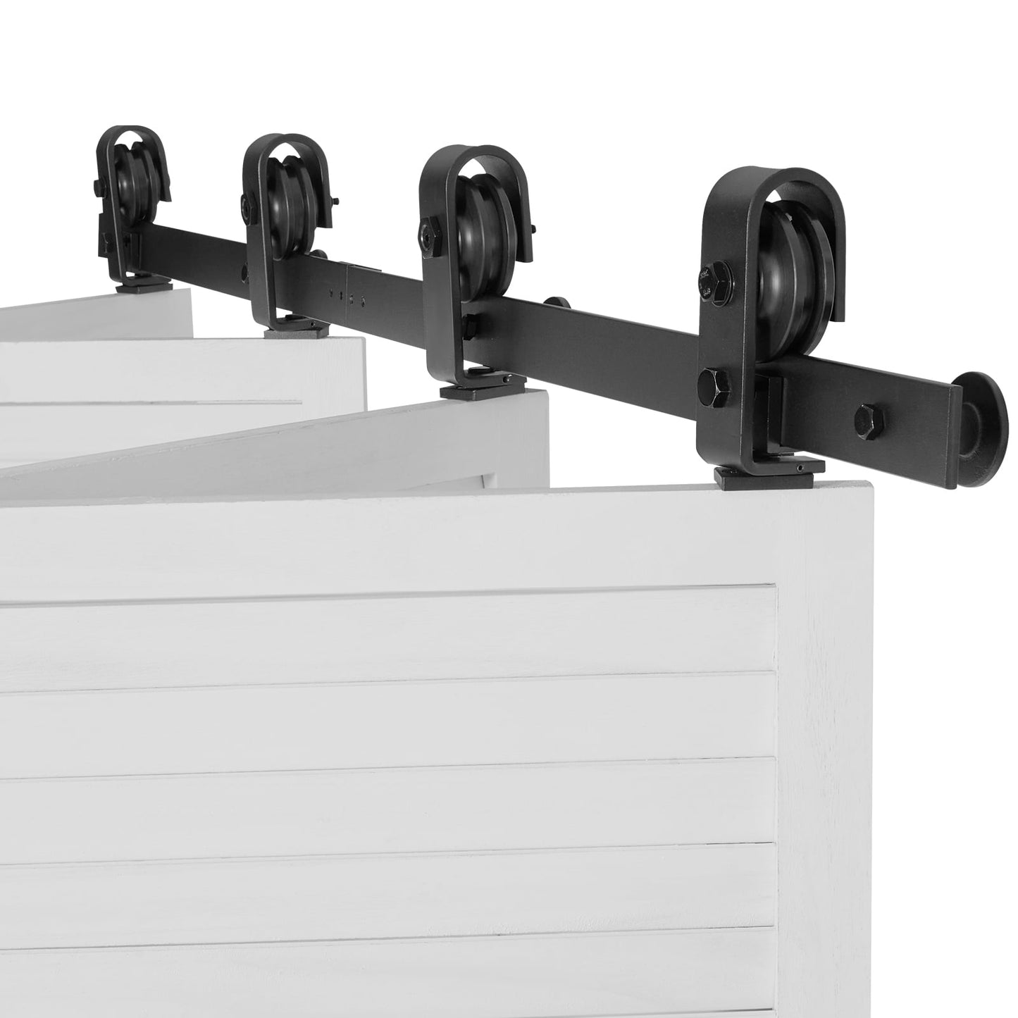 KFFKFF Bi-Folding Sliding Barn Door Hardware Kit, 52" Top Mount Track System, Smooth and Quiet Operation, Durable Design, Easy Installation, Compatible with Four 12" Closet, Pantry, or Laundry Doors