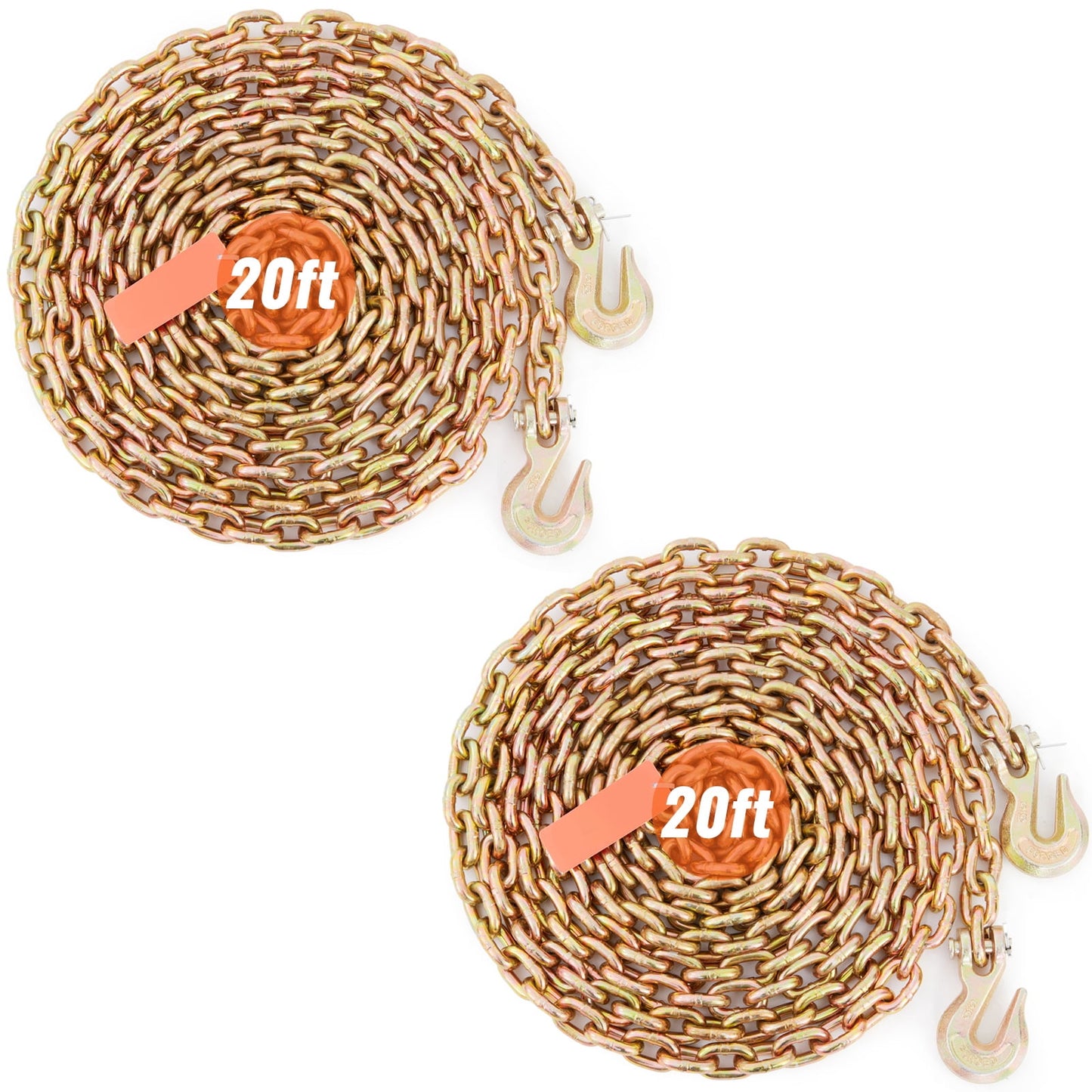 KFFKFF Cargo Chain, 4900lbs Capacity, 5/16''x20' G80 Chain with Hooks, DOT Approved, Galvanized Manganese Steel for Secure Towing, Industrial & Construction Use, 2-Pack