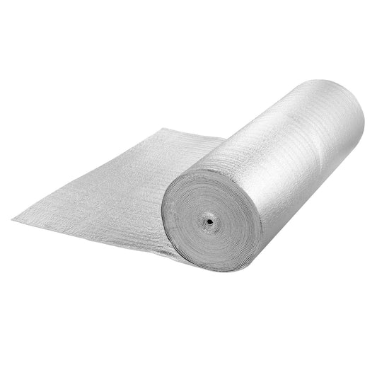 KFFKFF Double Reflective Insulation Roll, Foam Core Radiant Barrier, 3.2 mm 48 in x 100 ft, Dual-Sided Aluminum Foil EPE Foam Heat Shield, Thermal Insulation Roll for Windows, RVs, and Roofs