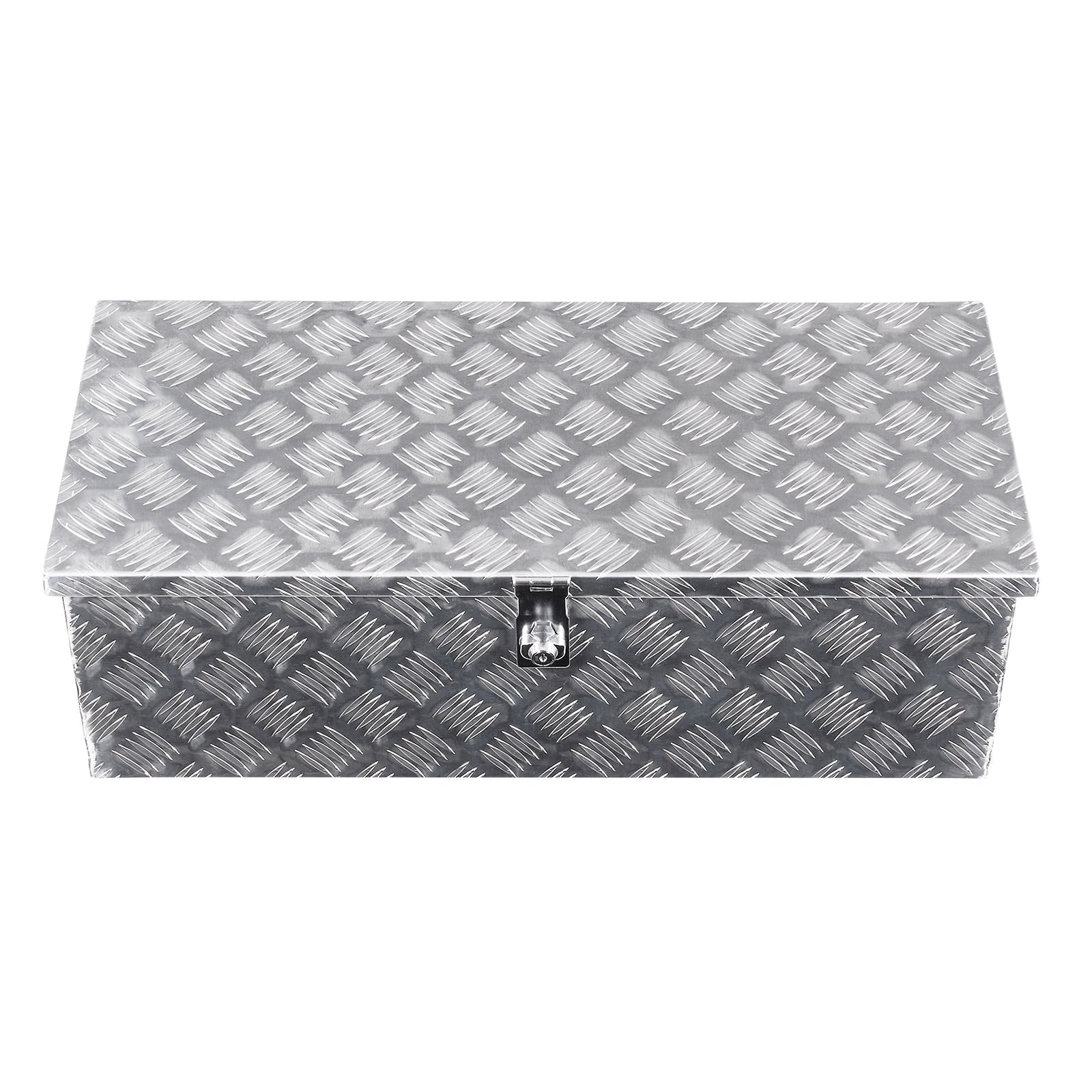 KFFKFF Durable Aluminum Truck Bed Tool Box with Striped Design, Side Handle, Lock Keys, and Secure Storage for Trailers, Pickups, RVs, and Truck Beds, 30"x13"x9.6", Silver