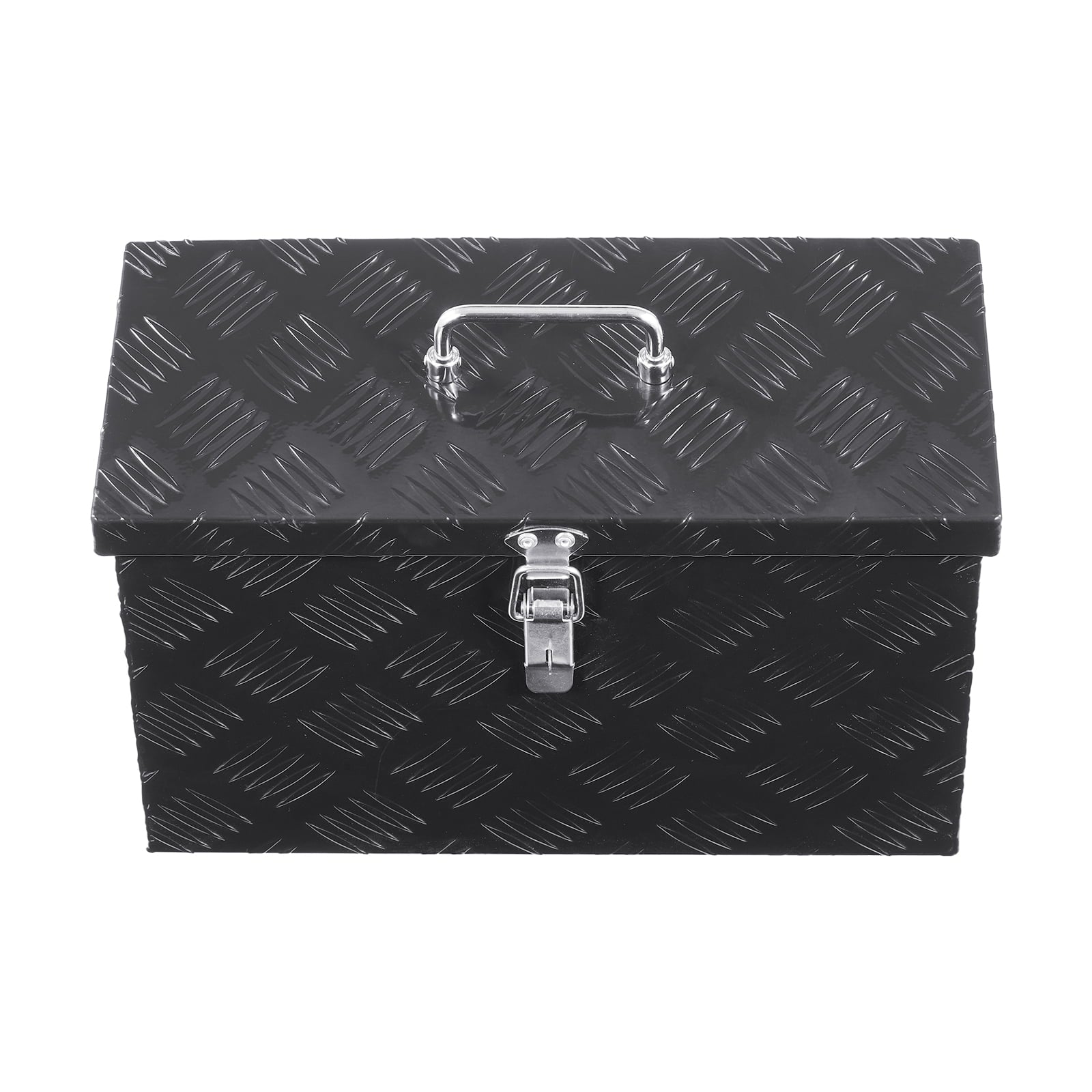 KFFKFF Durable Aluminum Truck Bed Tool Box, Textured Storage Box with Side and Top Handles, Organizer Chest for Trailers, Pickups, RVs, 16"x7.5"x10", Black
