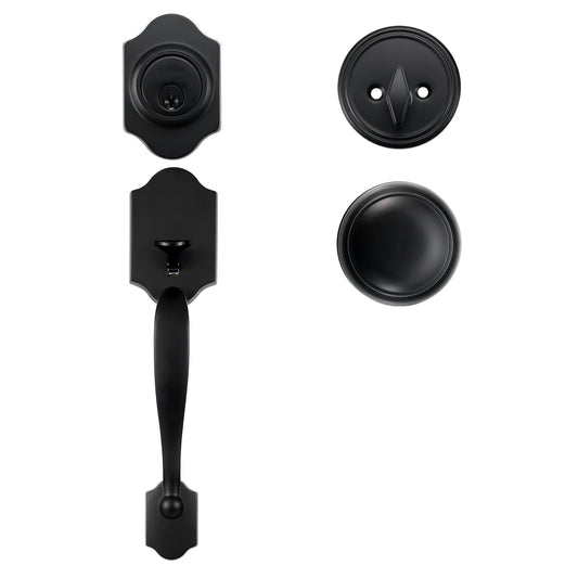 KFFKFF Entry Door Lock and Deadbolt Combo, Satin Black Exterior Door Hardware with Inside Knob, Flexible Gap Distance Single Barrel Handleset, Suitable for Both Right and Left Handed Entry