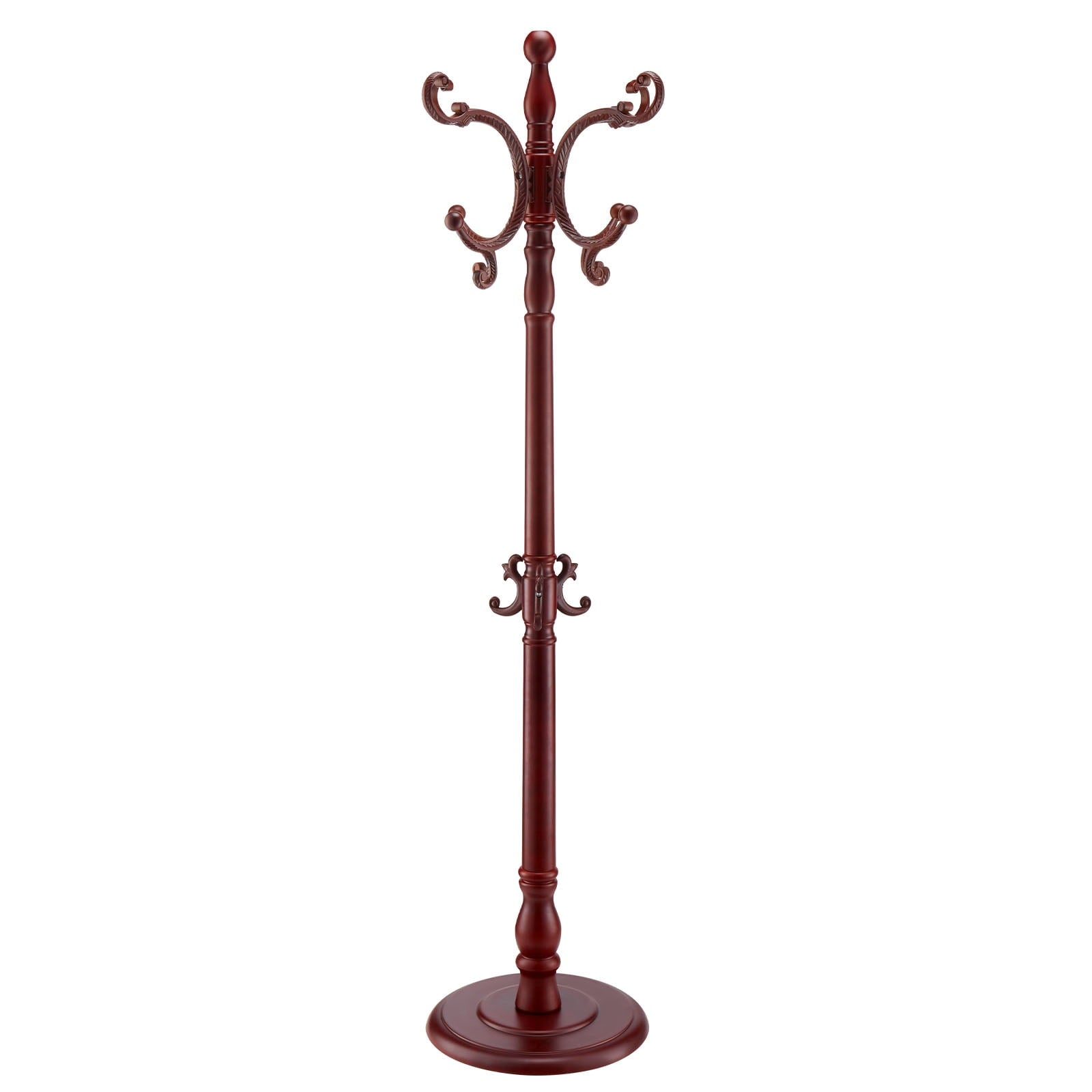 KFFKFF Freestanding Wooden Coat Rack with Weighted Base & 11 Hooks, Modern Coat Tree for Entryway, Bedroom, Living Room, Clothes Hanger Stand for Coats, Hats, and Bags