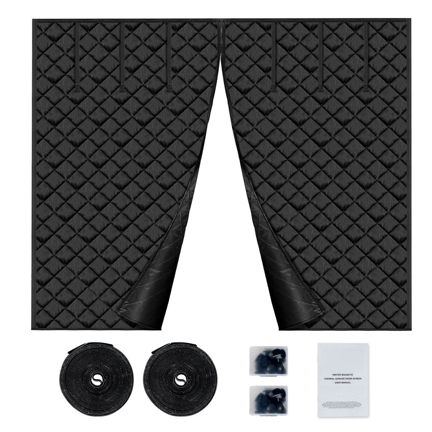 KFFKFF Garage Door Screen for Winter, 8x7FT, Insulated Door Curtain with Magnetic Closure, Durable 300D Oxford Fabric and Weighted Bottom, Simple Installation for Garage Doors