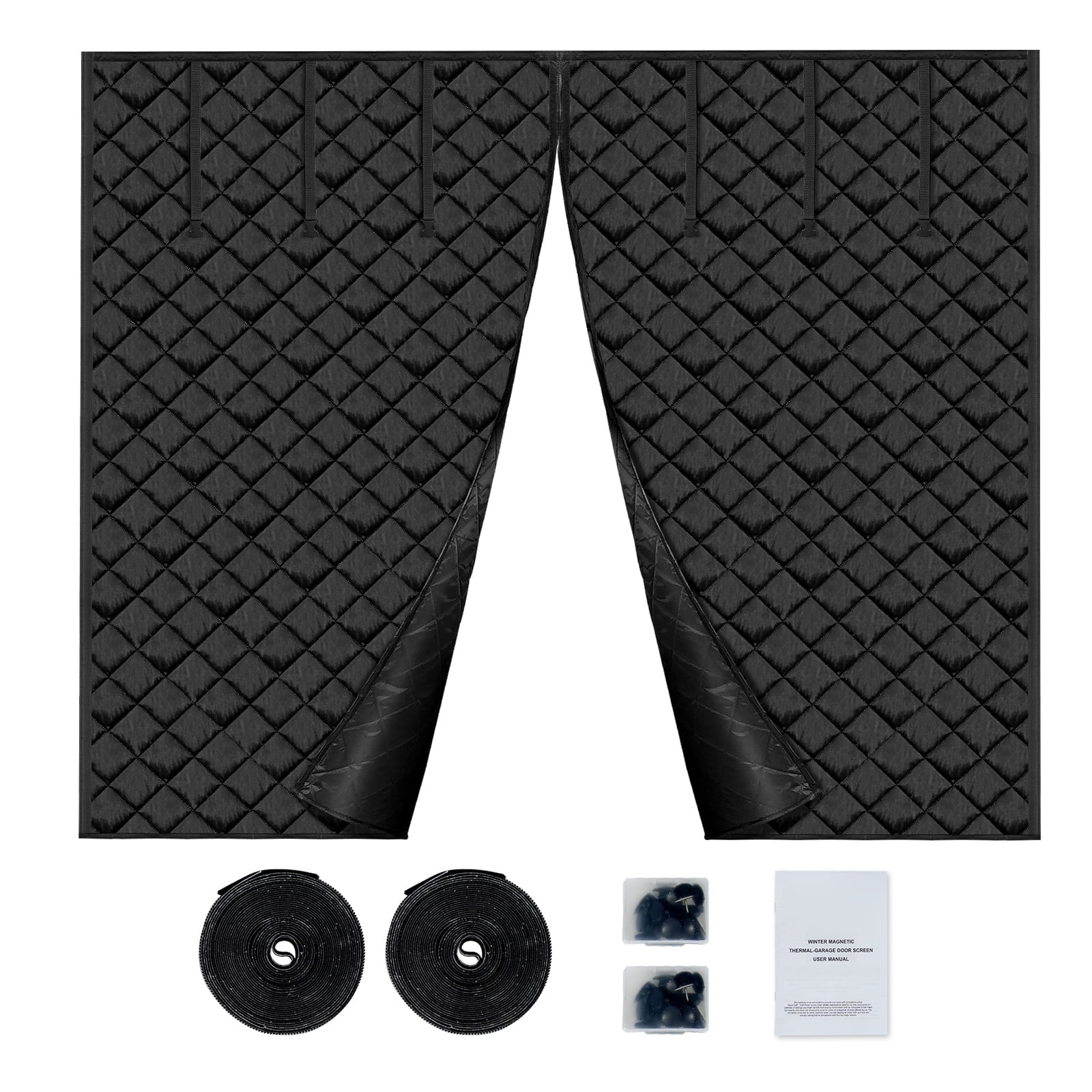 KFFKFF Garage Door Screen for Winter, 9x7FT, Insulated Magnetic Door Curtain with Durable 300D Oxford Fabric and Weighted Bottom, Simple Installation for Garage Doors