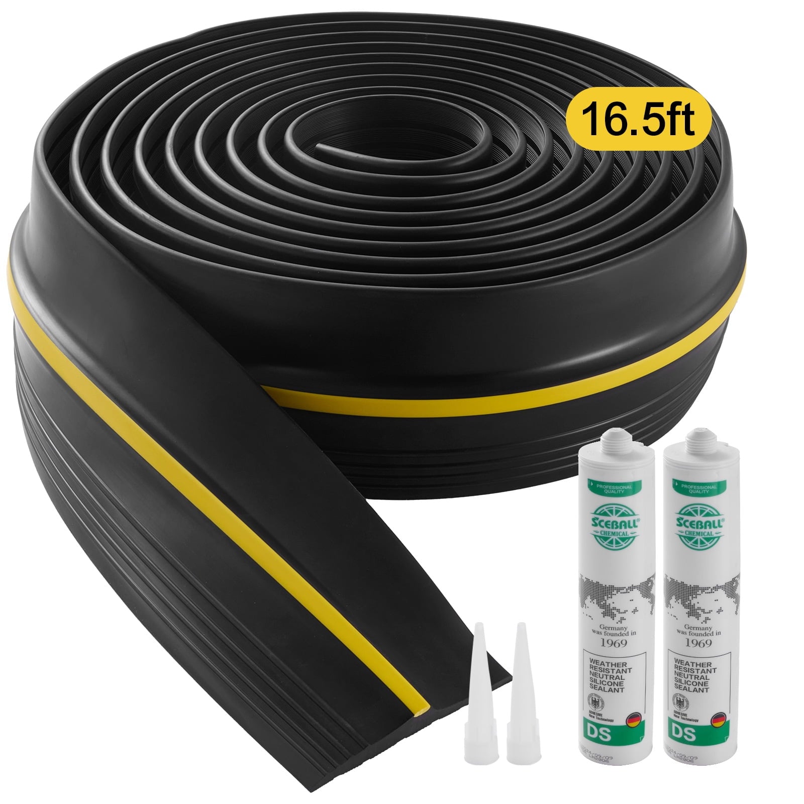 KFFKFF Garage Door Threshold Seal Strip, 16.5 FT Universal Floor Seal with Adhesive, Weatherproof Bottom Strip, Durable PVC DIY Replacement, Black