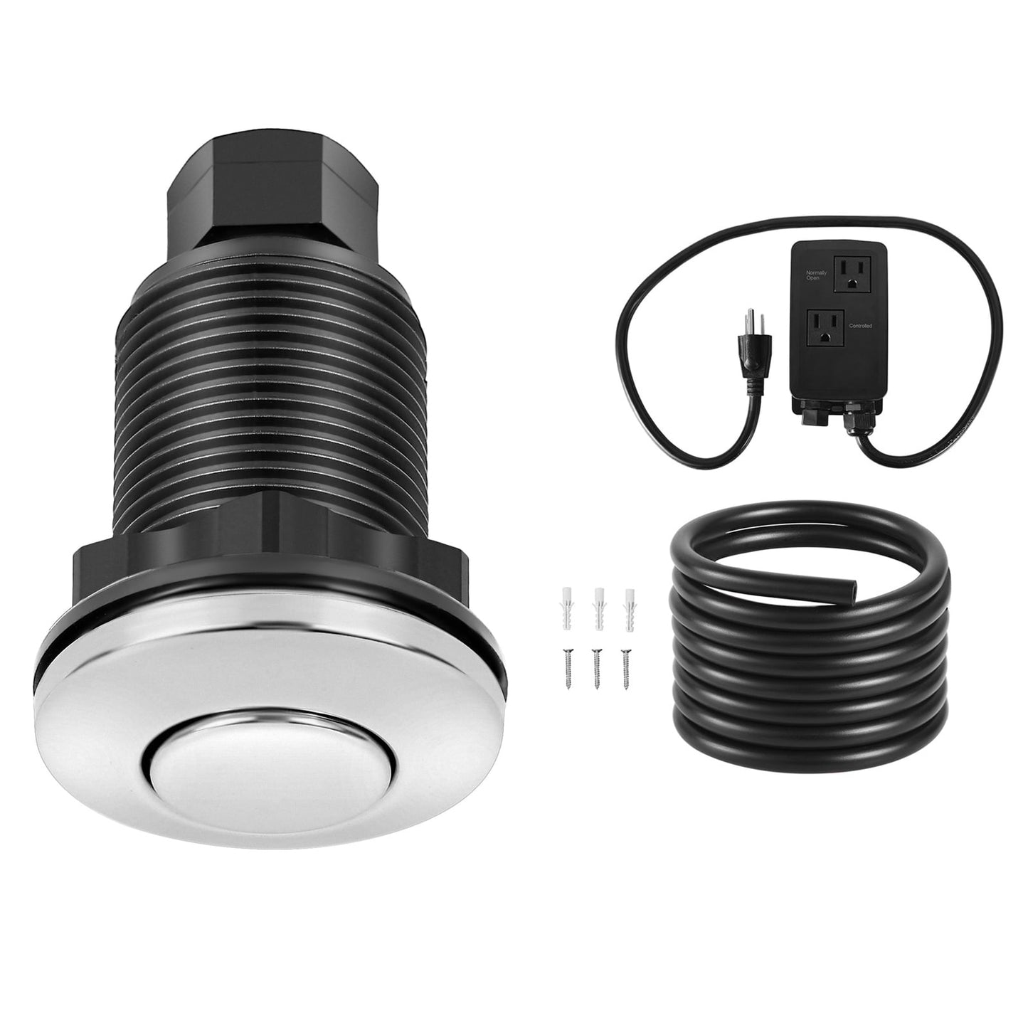 KFFKFF Garbage Disposal Air Switch Kit, Dual Outlet Sink Top Control for Food Waste Disposal, 2.5-inch Chrome-Plated Stainless Steel ON/OFF Push Button, Compatible with Stainless Steel Countertops