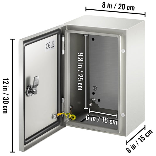 KFFKFF Gray White 12"x8"x6", Stainless Steel IP65 Weatherproof Hinged Junction Electrical Box