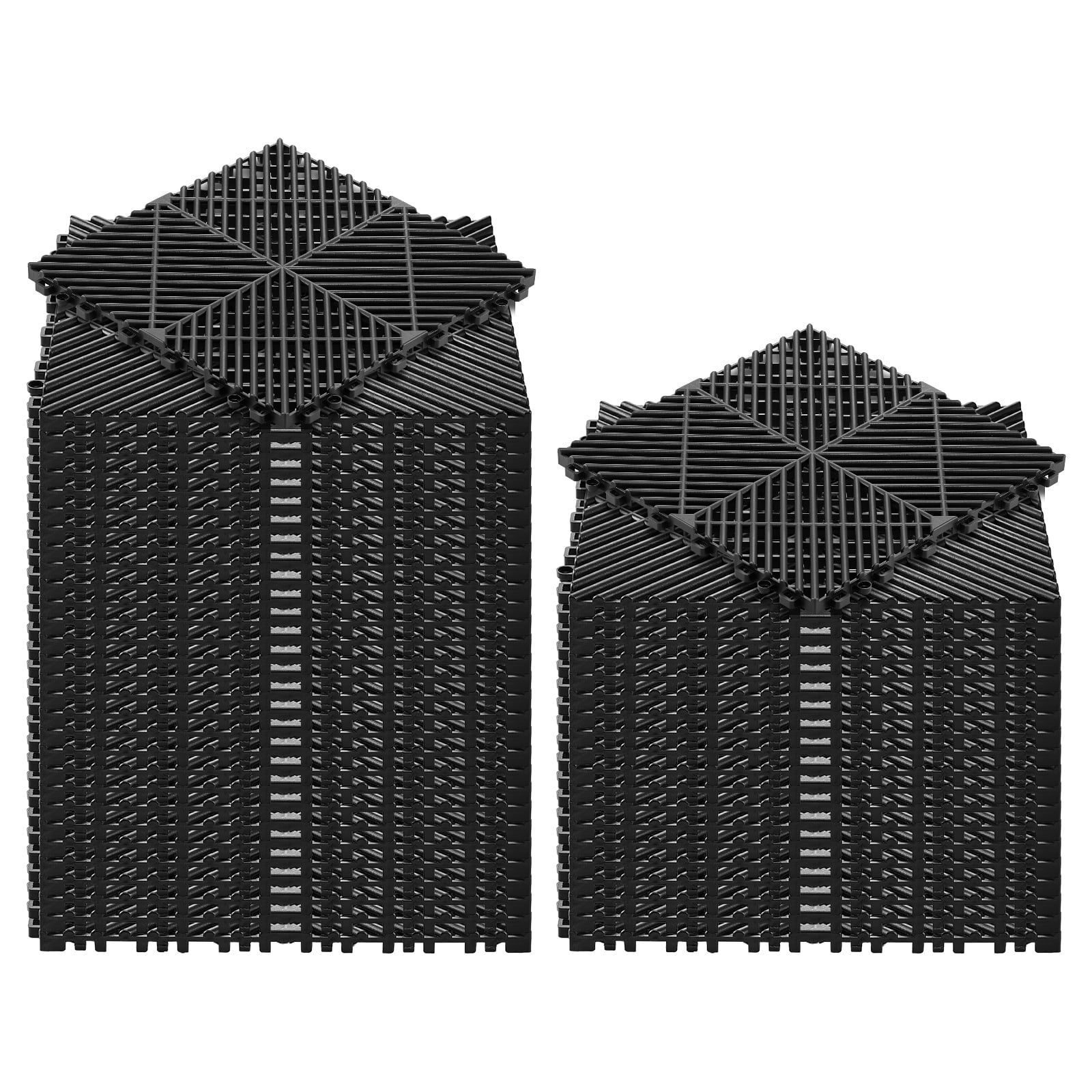 KFFKFF Interlocking Drainage Mats, 12" x 12", Modular Garage Flooring Tiles, Non-Slip PP Floor Tiles with Self-Draining Design, Quick Installation, Suitable for Bathroom, Kitchen, Black, Set of 50