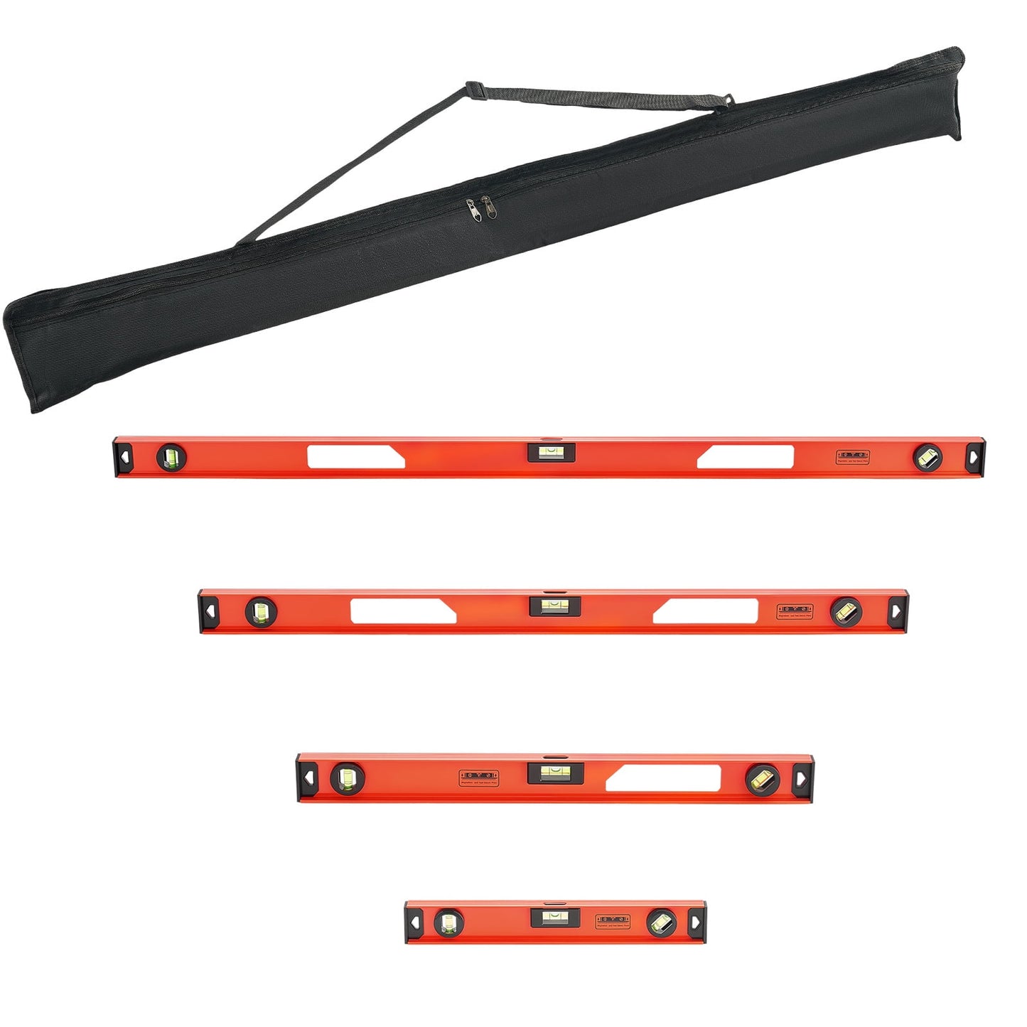 KFFKFF Magnetic Level Set, 4-Piece Includes 16/24/36/48 in, Durable Aluminum Alloy I-Beam Design with Clear Green Vials & Hanging Hole, Leveling Tool Perfect for Picture Hanging, Home Projects