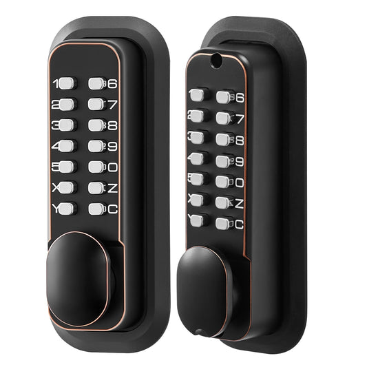 KFFKFF Mechanical Keyless Entry Door Lock, 2.0 Code Upgrade, 4-7 Digit Combination, Dual-Sided Push Button Keypad, Auto Locking, Suitable for Indoor and Outdoor Use, Oil-Rubbed Bronze Finish