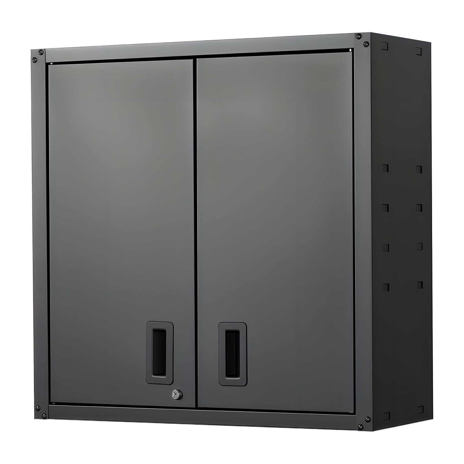 KFFKFF Metal Wall Cabinet, 30W x 12.2D x 30H Inch, Steel Hanging Storage Unit with Lockable Doors and Adjustable Shelf for Garage, Basement, Kitchen, Warehouse, Assembly Required, Black