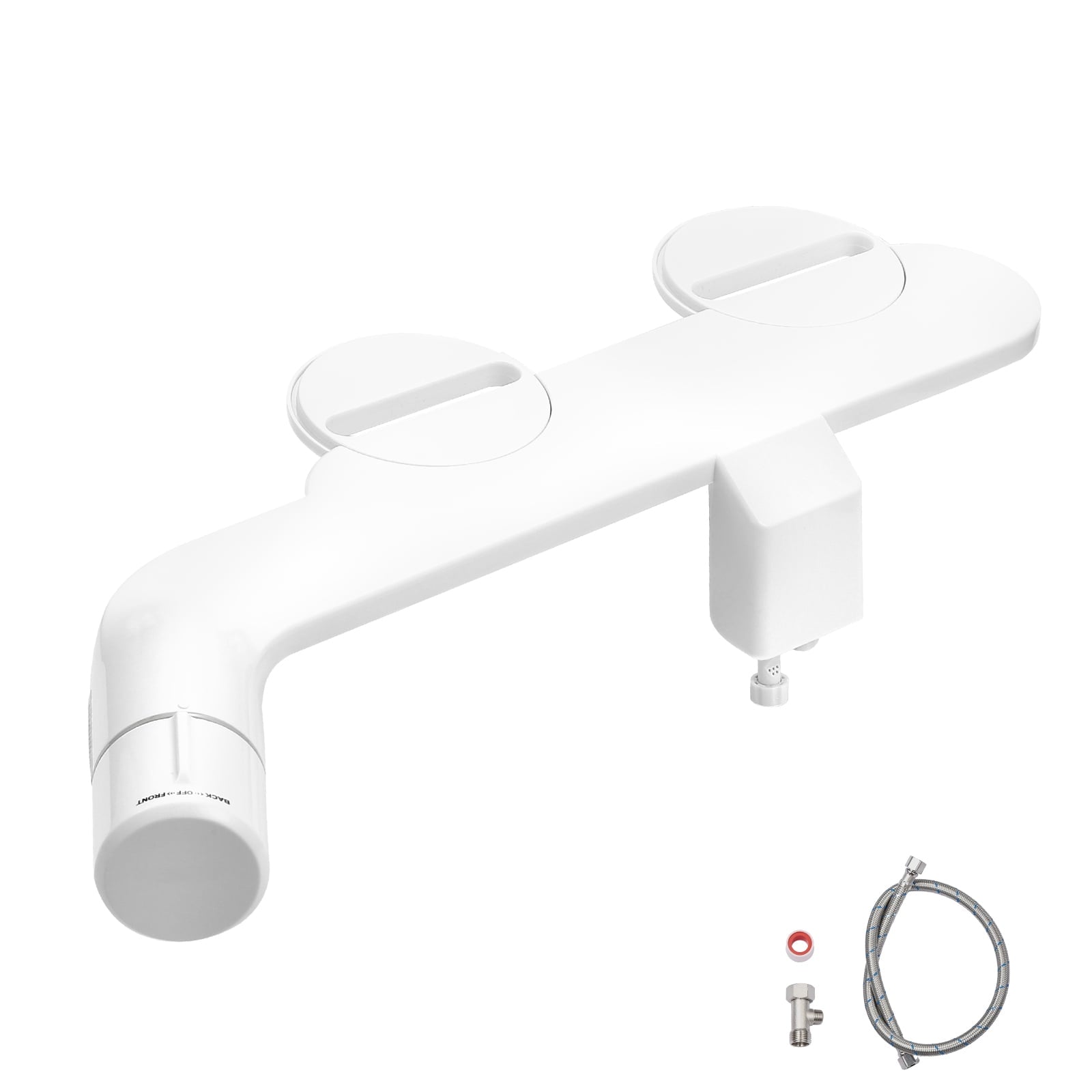 KFFKFF Non-Electric Bidet Attachment for Toilet, Dual Nozzles with Adjustable Water Pressure, Stainless Steel Inlet, Suitable for Rear and Feminine Cleaning, White
