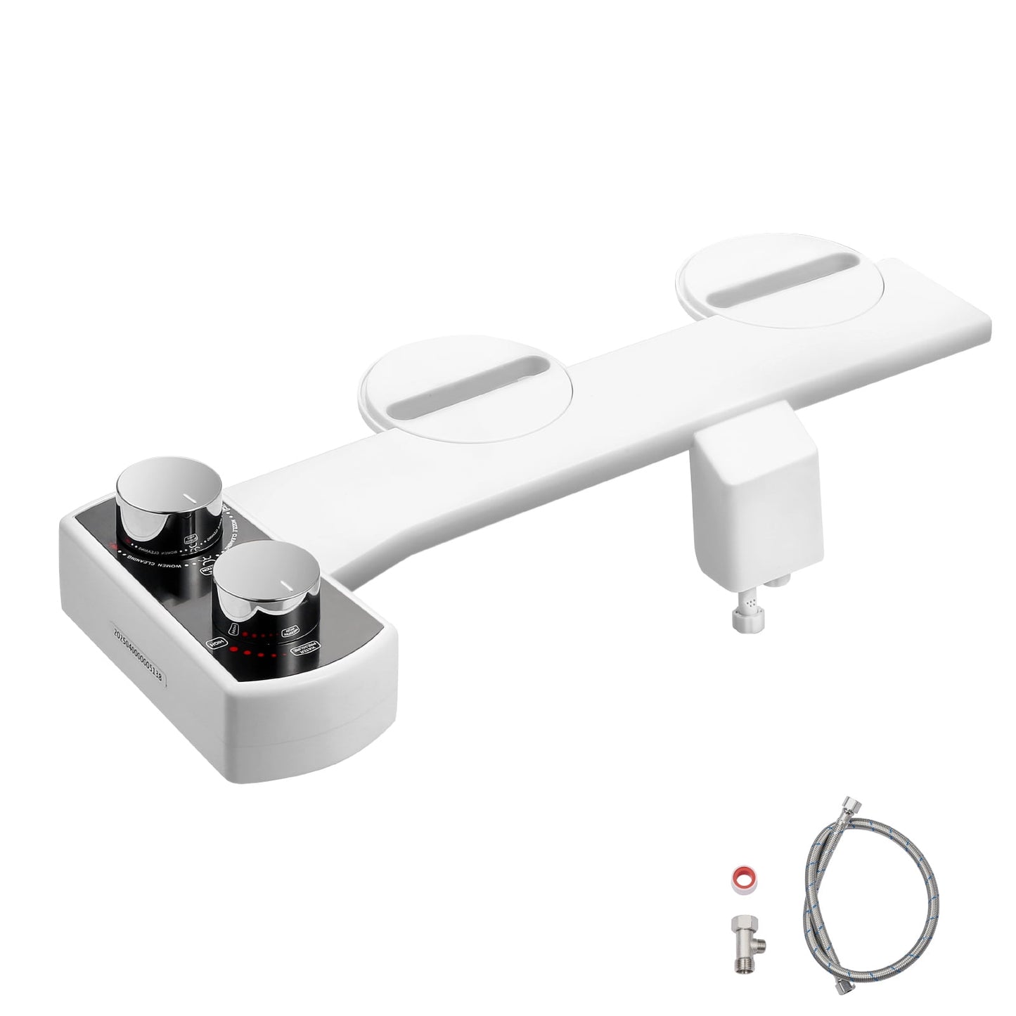 KFFKFF Non-Electric Toilet Bidet Attachment, Dual Nozzles with Adjustable Water Pressure, Easy-to-Install Cold Water Sprayer for Rear and Feminine Hygiene, White