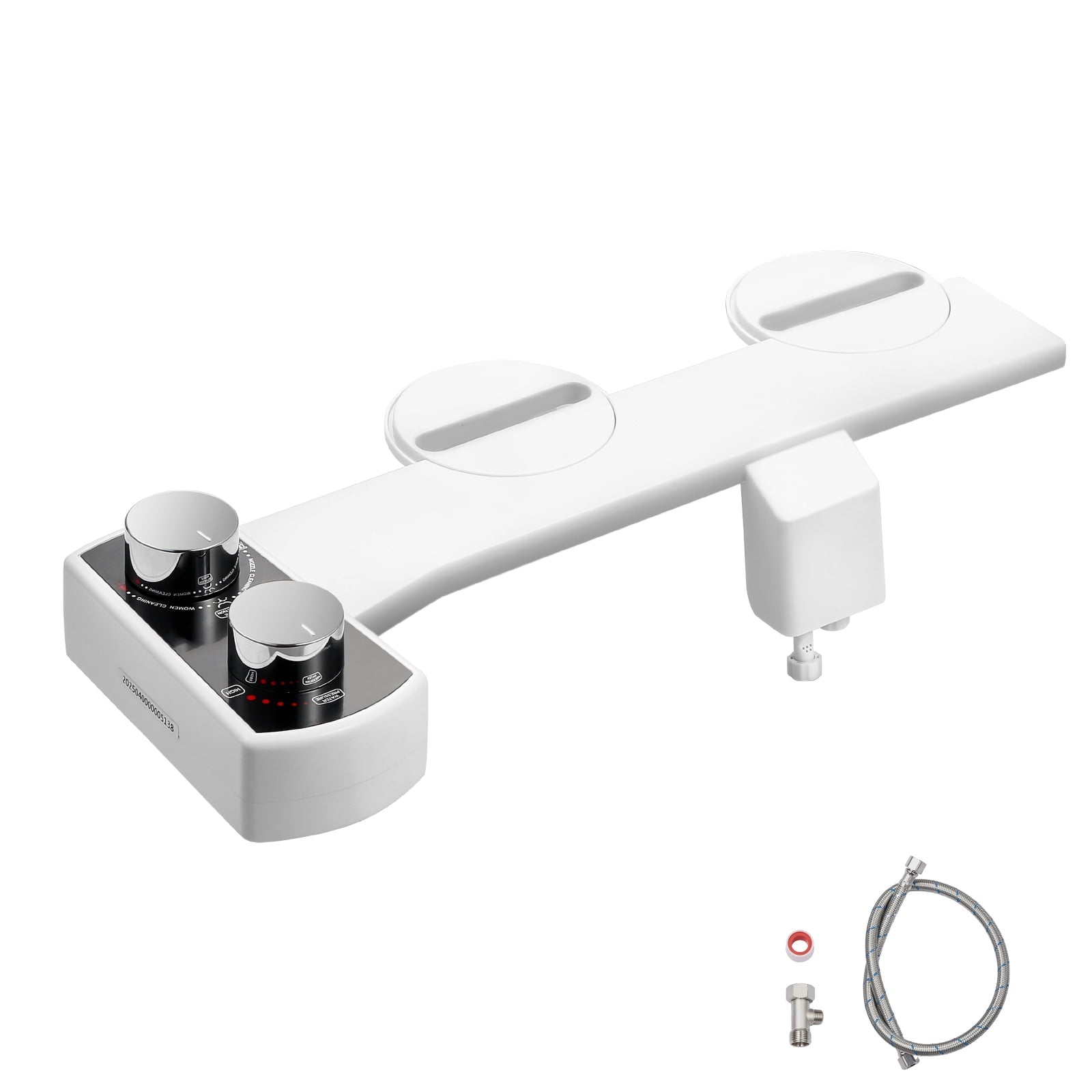 KFFKFF Non-Electric Toilet Bidet Attachment, Dual Nozzles with Adjustable Water Pressure, Easy-to-Install Cold Water Sprayer for Rear and Feminine Hygiene, White