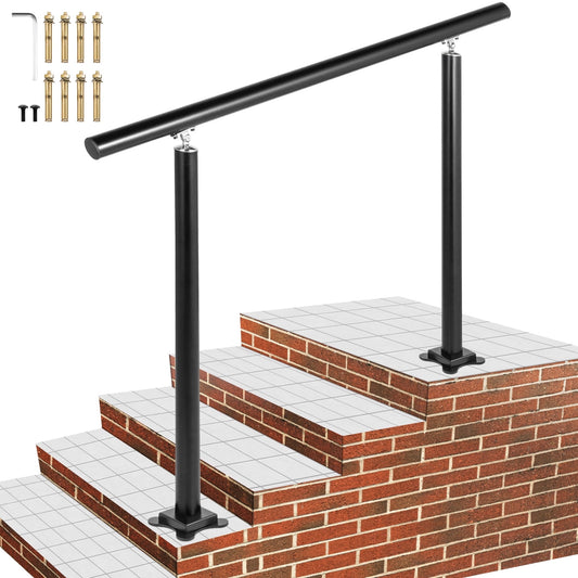 KFFKFF Outdoor Stair Railing Kit, 4 FT Handrails for 1-4 Steps, Adjustable Angle Black Aluminum Stair Hand Rail for Seniors, Handrails for Exterior Steps