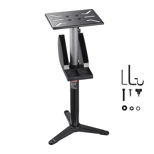 KFFKFF Pedestal Stand for Bench Grinder, Floor Vise with Mounting Plate of 12" x 10", Pedestal with 5-Stage Height Adjustability & Compartment for Grinding Wheel Storage, Robust Cast Iron Foundation
