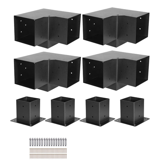 KFFKFF Pergola Bracket Kit, 4x4 Inch (Inner Size 3.6x3.6), 4 Pcs 3-Way Durable Corner Bracket for Woodworking Projects, Simple Installation for Wooden Beams in Gazebos, Patio Pergolas, and Log Cabins