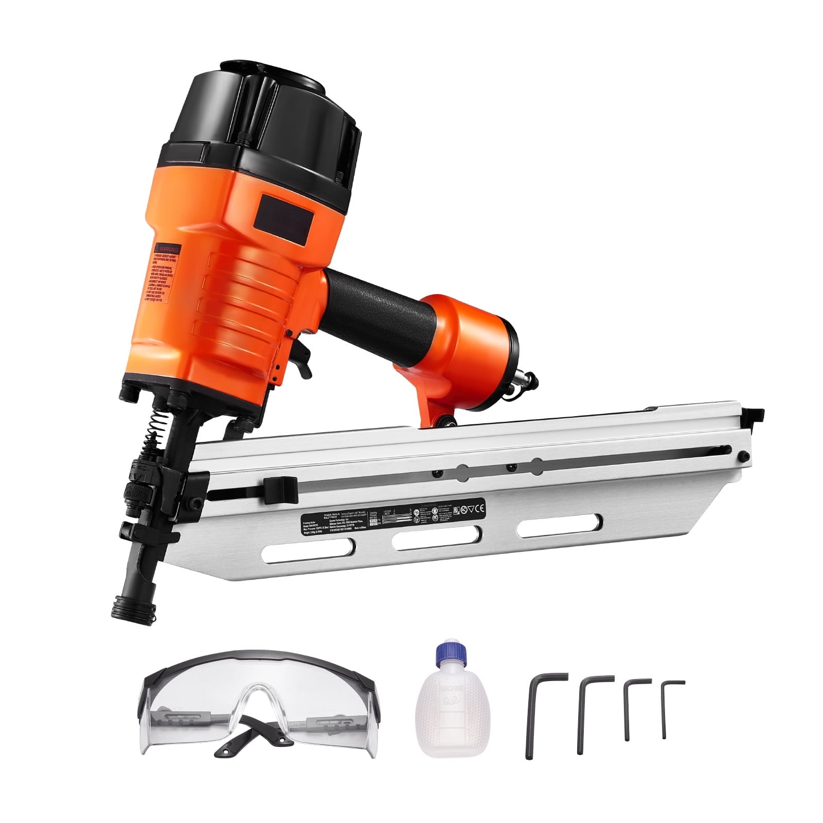KFFKFF Pneumatic Framing Nailer, 80-120PSI Air-Powered Nail Gun, Compatible with 2" to 3-1/2" Nails, 21-Degree Full Round Head Design, Featuring Adjustable Depth Control and Dual Trigger Options