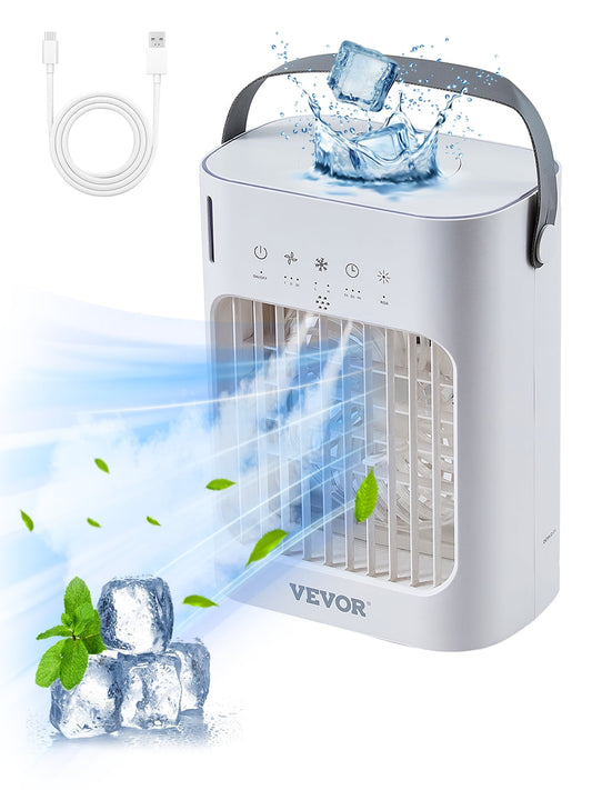 KFFKFF Portable Air Cooler 4â€‘inâ€‘1 Evaporative Cooling with 3 Speeds & Timer 700ml