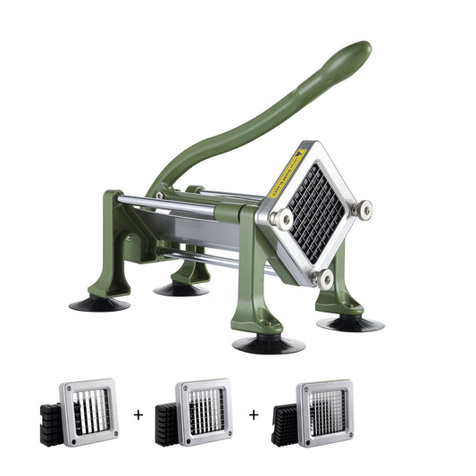 KFFKFF Potato Dicer, French Fry Maker with 1/2-Inch and 3/8-Inch Stainless Steel Cutting Blades, Hand-Operated Vegetable Chopper with Suction Cups, Ideal for Potatoes, French Fries, Cucumbers
