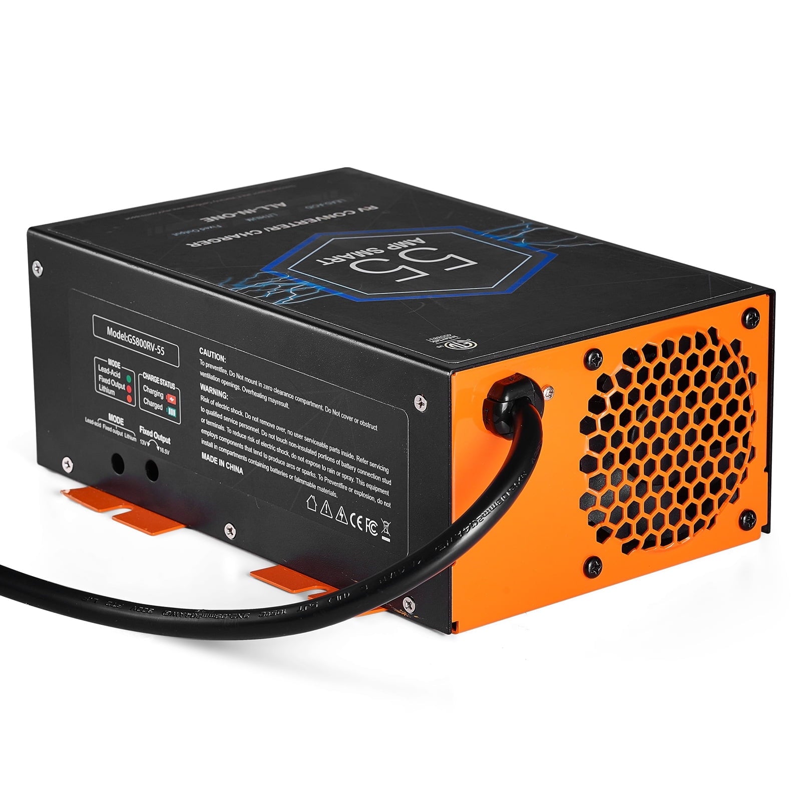KFFKFF RV Transformer, 55 Amp, Conversion of 110V AC to 12V DC, RV Energy Transformer Battery Charger featuring 4 Phase Intelligent Charging with 13V to 16.5V Modifiable Operating Scope