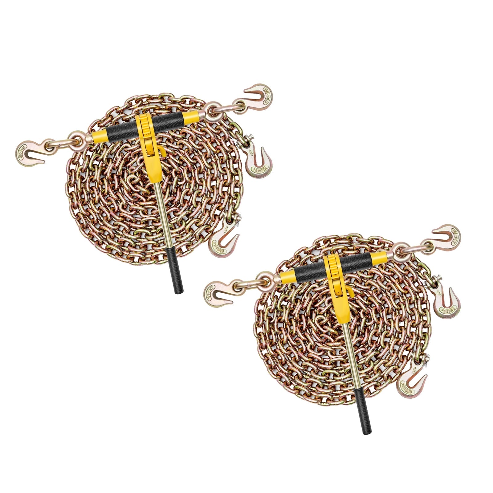 KFFKFF Ratchet Chain Binder Set, 5/16 in x 12.8 ft G80 Chains, 8000 lbs Working Load Capacity, Chains and Binders for Securing Loads, Suitable for Hauling, Towing, and Logging (2 Sets)