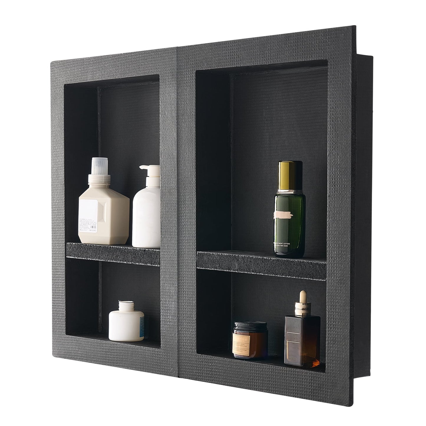 KFFKFF Recessed Wall Niche Set, 16 x 24 inch + 16 x 24 inch with Adjustable Shelf, 4-inch Thick Storage Organizer for Soap and Shampoo, Square Corners, Waterproof Design