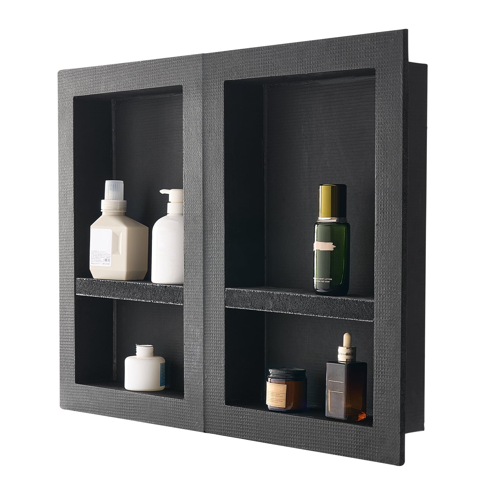 KFFKFF Recessed Wall Niche Set, 16 x 24 inch + 16 x 24 inch with Adjustable Shelf, 4-inch Thick Storage Organizer for Soap and Shampoo, Square Corners, Waterproof Design