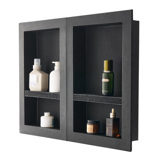 KFFKFF Recessed Wall Niche Set, 16 x 24 inch + 16 x 24 inch with Adjustable Shelf, 4-inch Thick Storage Organizer for Soap and Shampoo, Square Corners, Waterproof Design