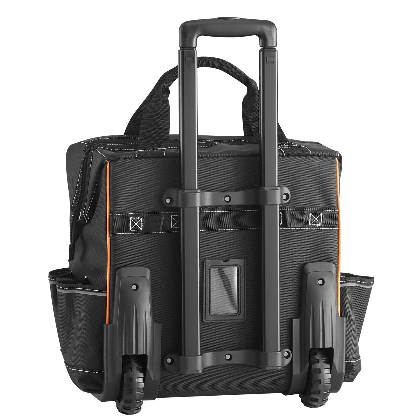 KFFKFF Rolling Tool Bag with Wheels, 110 lbs Load Capacity, 25 Pockets for Heavy Duty Use, Adjustable Telescoping Handle & Sturdy Base, Tool Organizer for Construction and Mechanics