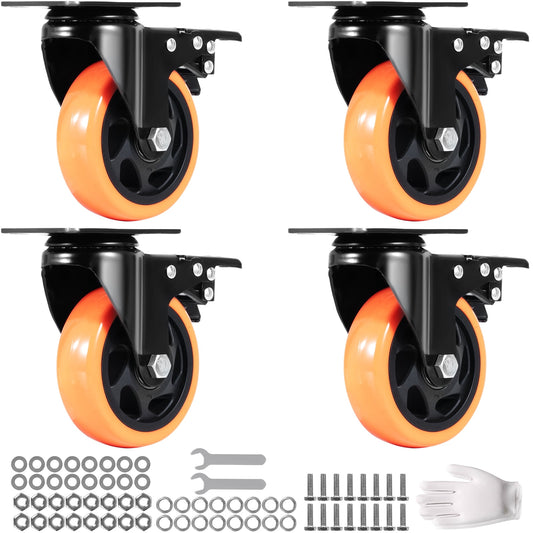 KFFKFF Rolling Wheels, 4-inch Rotating Plate Wheels, Pack of 4, Equipped with Secure A/B Lock Mechanism Silent PVC Wheels, Robust 350 lbs Weight Limit Per Wheel