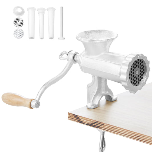 KFFKFF SKYSHALO Manual Meat Processor, Durable Iron Hand-Operated Grinder with Table Clamp, Includes 1 Blade, 2 Plates, 3 Sausage Funnels for Grinding Beef, Pepper, Mushroom
