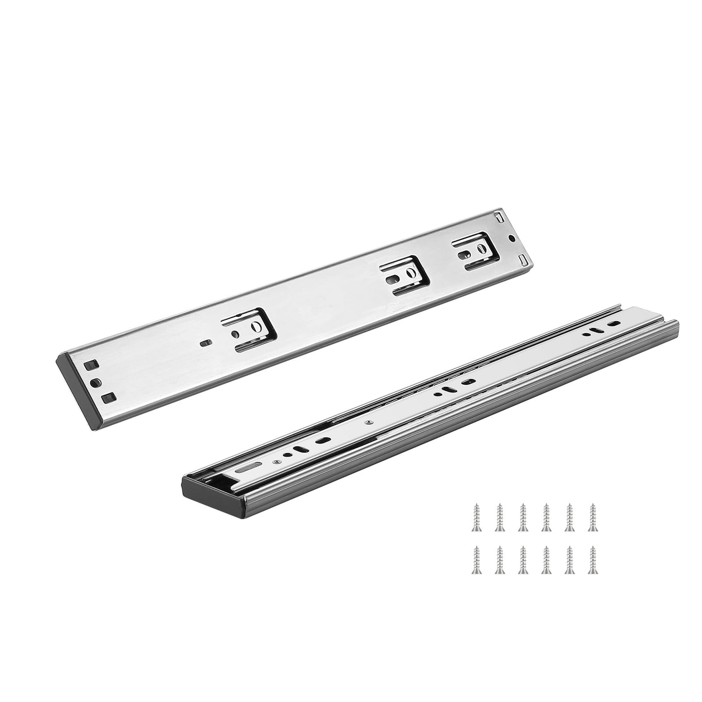 KFFKFF Set of 10, 16-Inch Side-Mount Drawer Slides, Full Extension Soft-Close Steel Ball Bearing Tracks, Galvanized Carbon Steel, Silver, 100 lbs