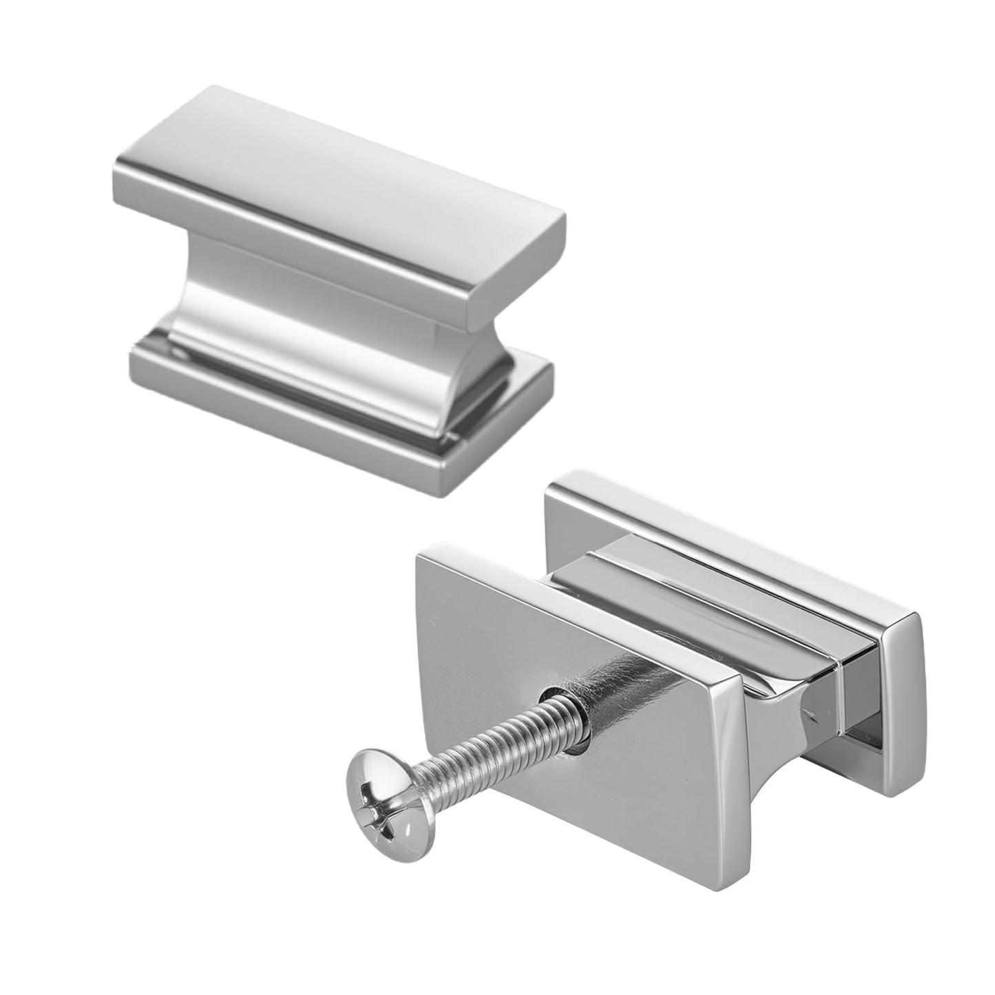 KFFKFF Set of 10 Cabinet Knobs, 1.42-Inch Zinc Alloy Drawer Handles, Rectangular Solid Pulls for Kitchen, Bathroom, and Closet Cabinets, Includes Screws, Chrome Finish
