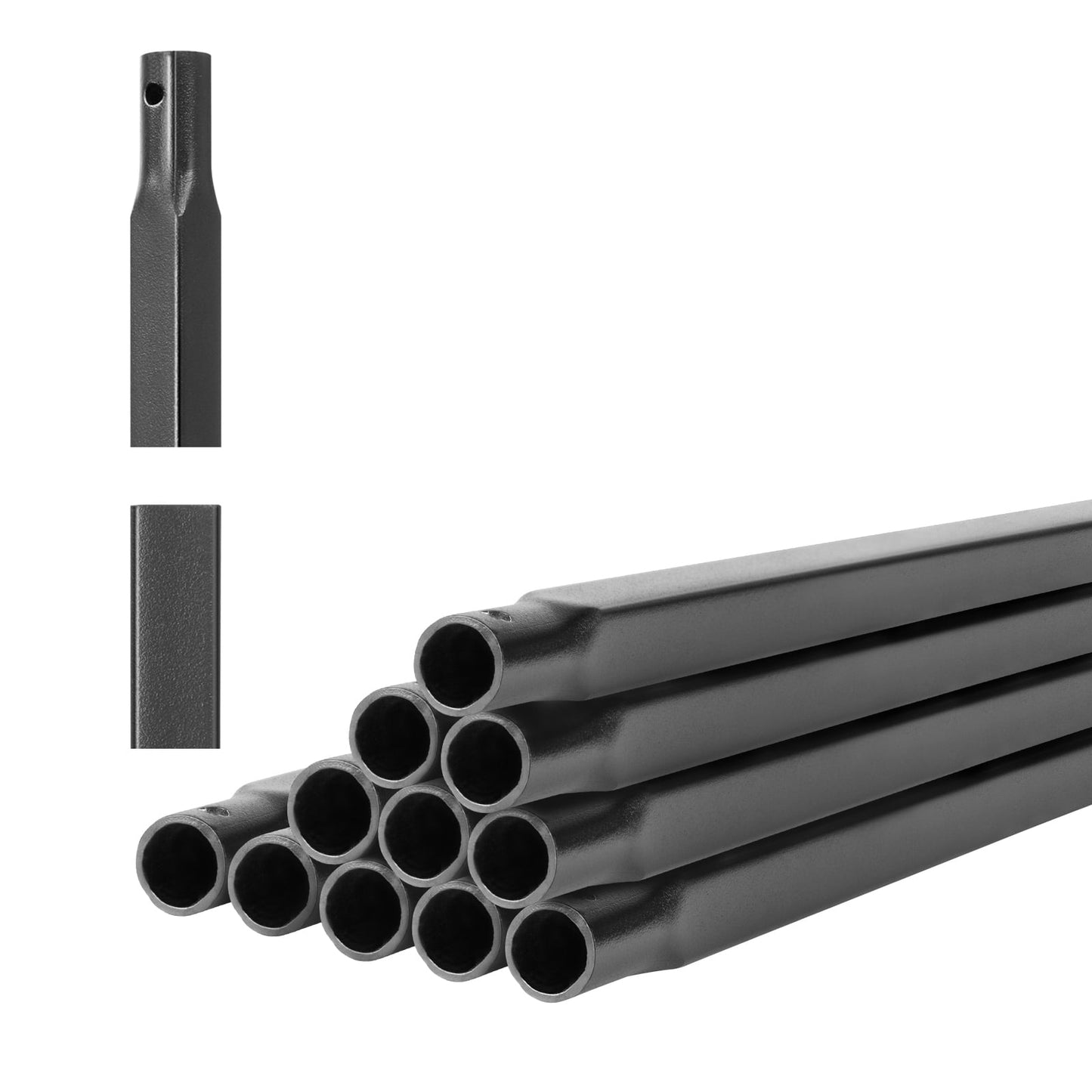 KFFKFF Set of 11 Staircase Balusters, 44-Inch Carbon Steel Spindles, 0.5-Inch Square Metal Railing for Indoor Use, Durable Hollow Deck Railing with Pre-Drilled Holes, Matte Black Finish