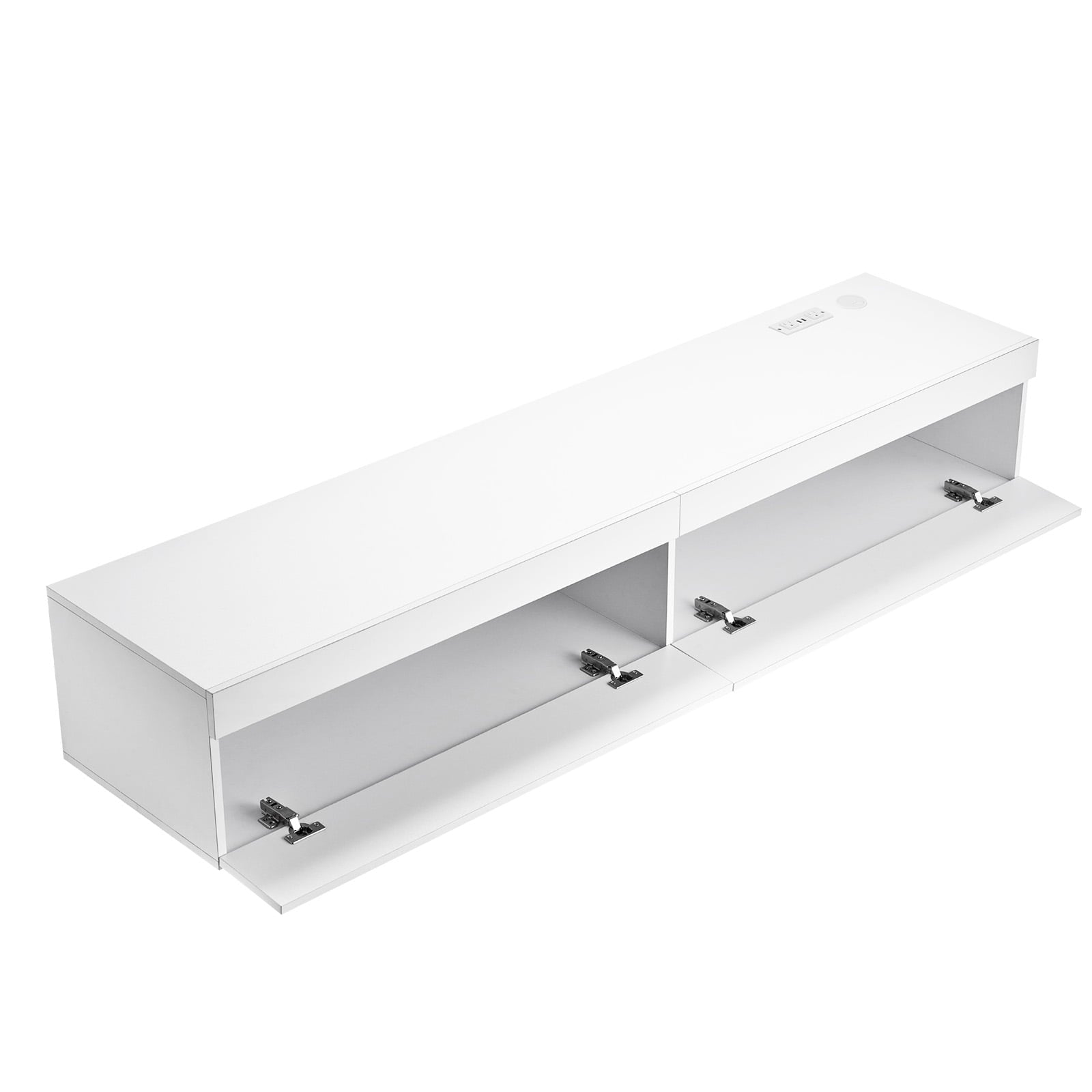 KFFKFF Suspended TV Unit, 71-inch Wall-Fixed Media Hub with Electrical Socket & LED Illumination, Contemporary Suspended TV Ledge with Dual Compartments & Storage Unit for DVD Device, Cable Receiver