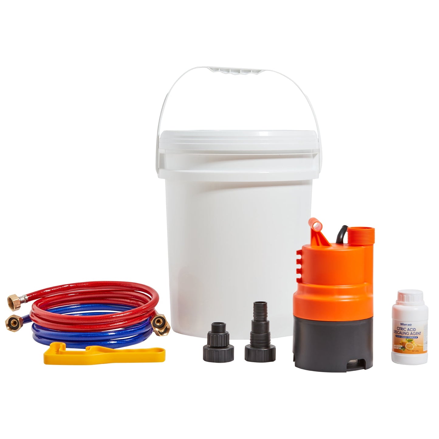 KFFKFF Tankless Water Heater Cleaning Kit, Includes Pump, 5-Gallon Bucket, Hoses, Descaling Powder, Wrench, and Adapter for Easy Installation and Quick Start