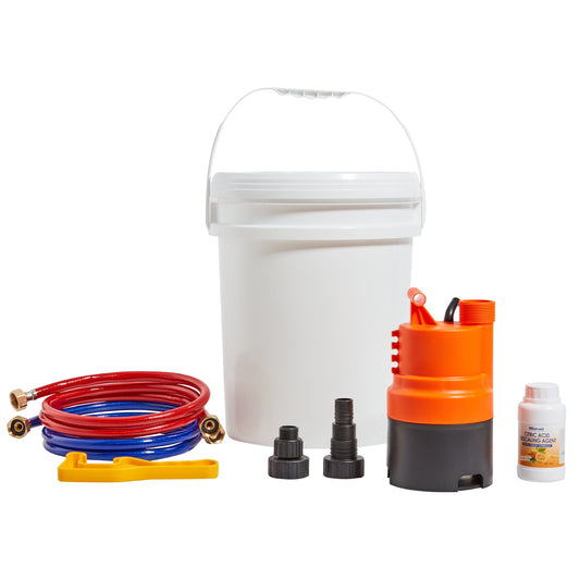 KFFKFF Tankless Water Heater Cleaning Kit, Includes Pump, 5-Gallon Bucket, Hoses, Descaling Powder, Wrench, and Adapter for Easy Installation and Quick Start