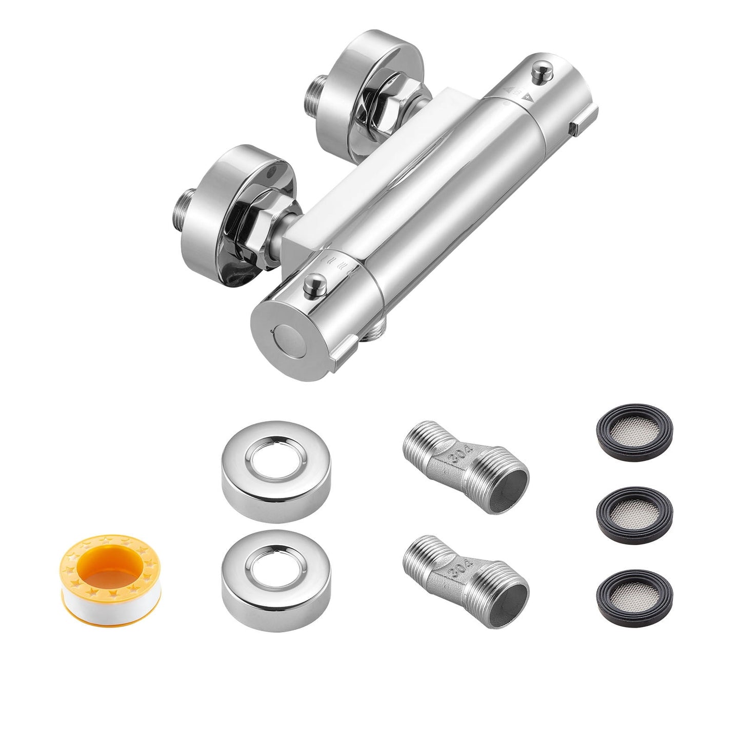 KFFKFF Thermostatic Shower Faucet Valve, 100â„‰ Safety Lock Temperature Control Valve, Hot and Cold Water Mixer for Bathroom or RV, Durable Leak-Resistant Design with Chrome Finish