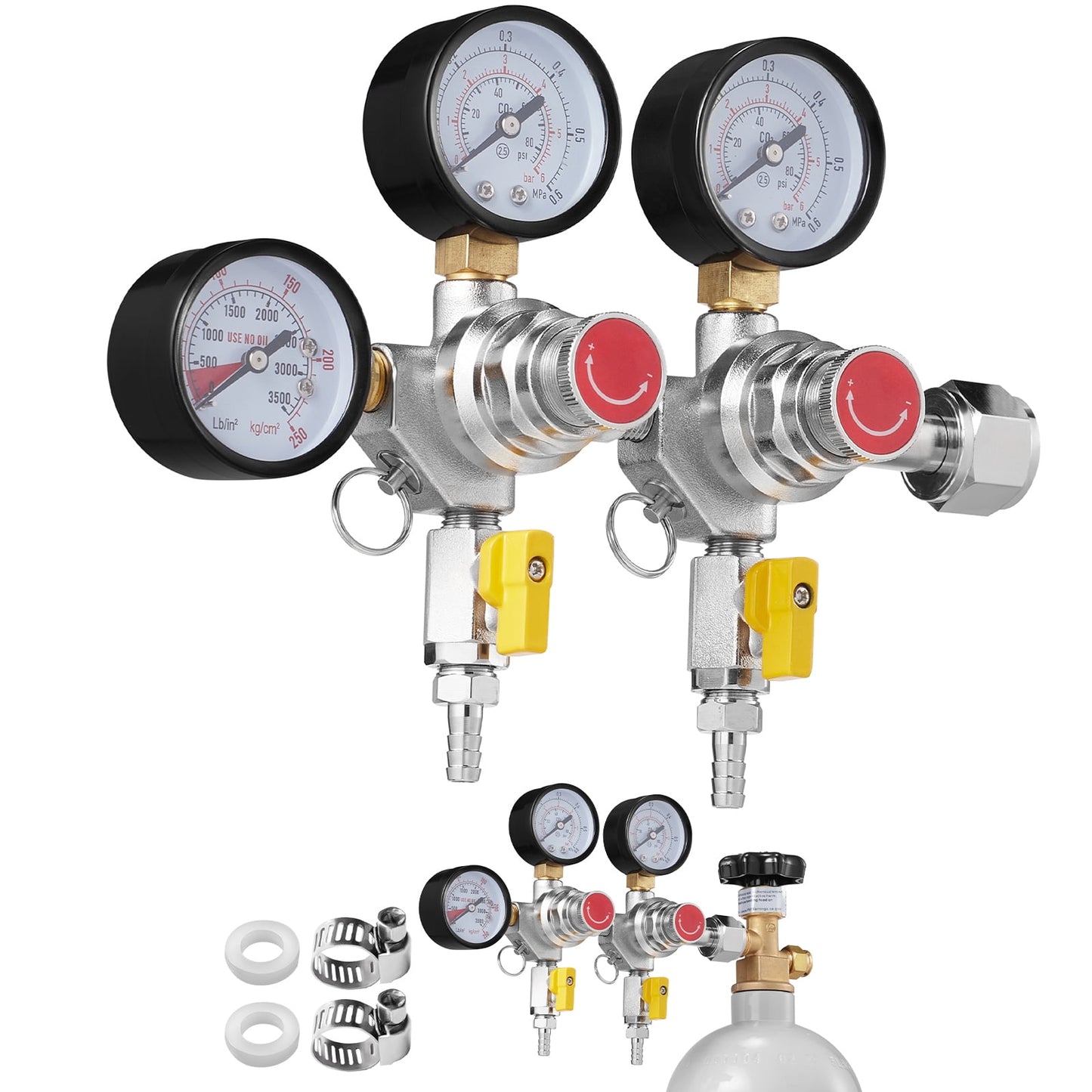KFFKFF Triple Gauge CO2 Regulator, Adjustable Pressure System with 0-60PSI, Durable CO2 Gas Regulator for Draft Beer and Homebrewing, Includes Check Valve, Compatible with CGA320